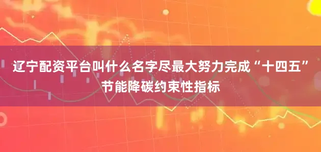 辽宁配资平台叫什么名字尽最大努力完成“十四五”节能降碳约束性指标